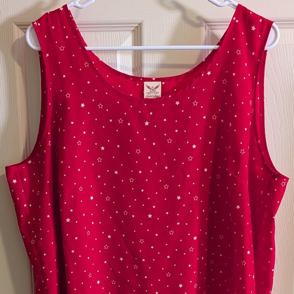 Faded Glory Womens Size 2X (16W-20W) Red with White Stars Sleeveless Blouse